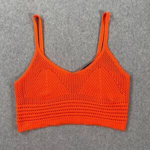 Almost Famous Crochet Knit Cropped Tank Top Size Large Orange Open V-Neck